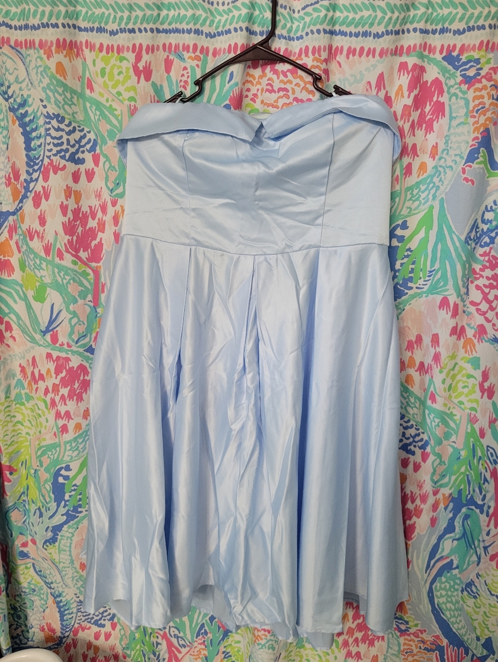 Strapless Light Blue Satin Fit-and-Flare Dress